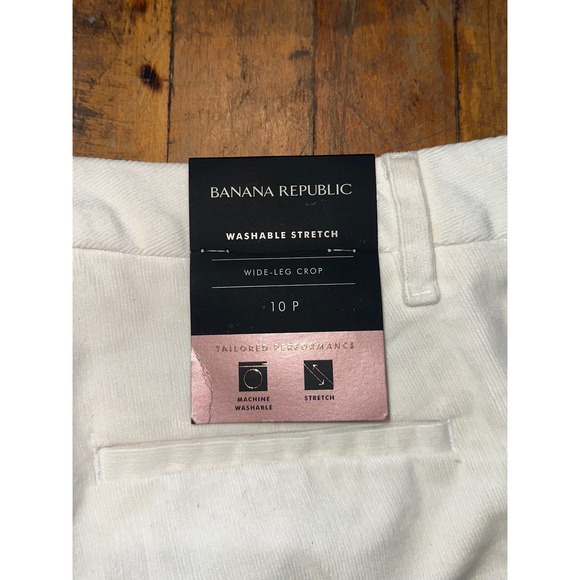Banana Republic Crop Pants Womens Petite 10 White Flat Front High Rise Wide Leg - Picture 7 of 7